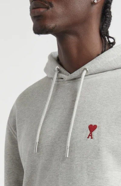 Ami Alexandre Mattiussi Pullover Hoodie With Drawstring And Embroidered Logo In Gray