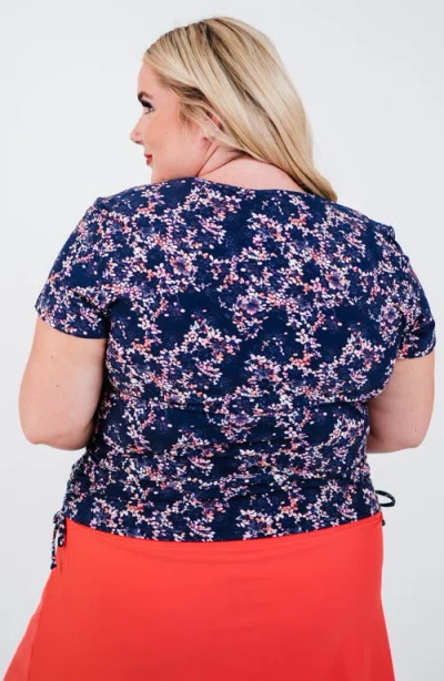 Calypsa Plus Size Short Sleeve Adele Swim Top In Blue