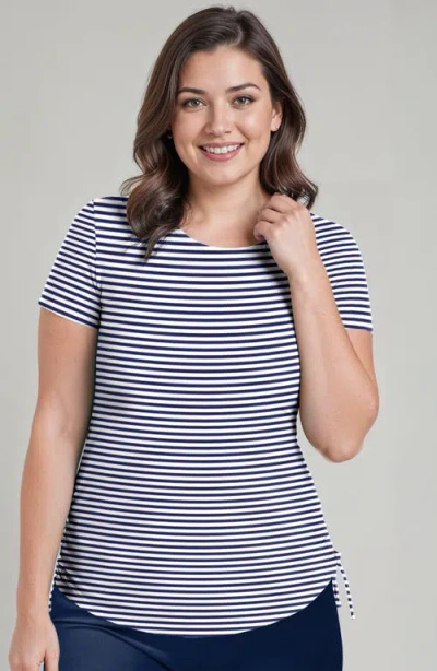 Calypsa Plus Size Short Sleeve Adele Swim Top In Blue