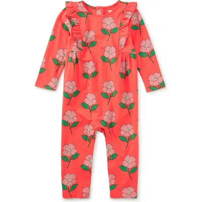 Tea Collection Ruffle Shoulder Baby Romper In Red