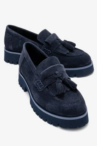 Forever & Always Shoes Poen Leather Tassel Loafer In Blue