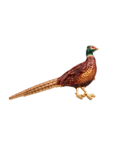 Fable England Pheasant Enamel Brooch In Brown