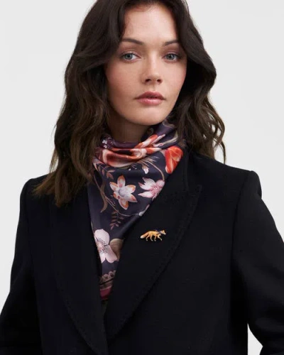 Fable England Cosy Fox Enamel Brooch In Brown