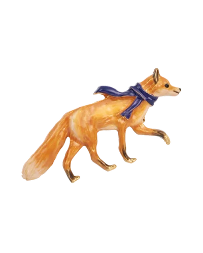 Fable England Cosy Fox Enamel Brooch In Brown