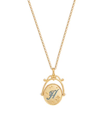 Fable England H Initial Hydrangea Gold Spinner Chain Necklace In Gold