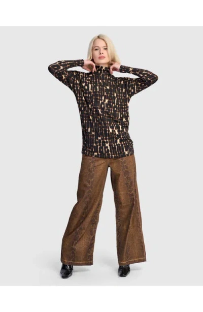 Alembika Python Wide Leg Stretch Jeans In Brown