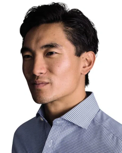 Charles Tyrwhitt Non-iron Poplin Gingham Shirt In Blue