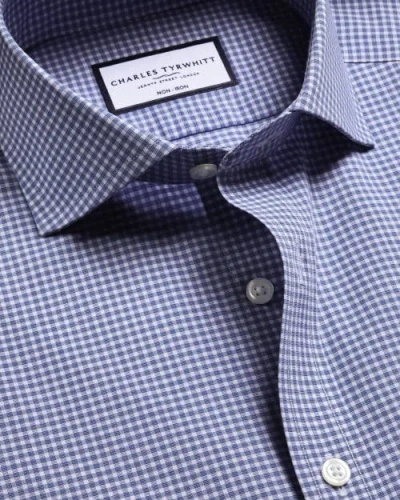 Charles Tyrwhitt Non-iron Poplin Gingham Shirt In Blue