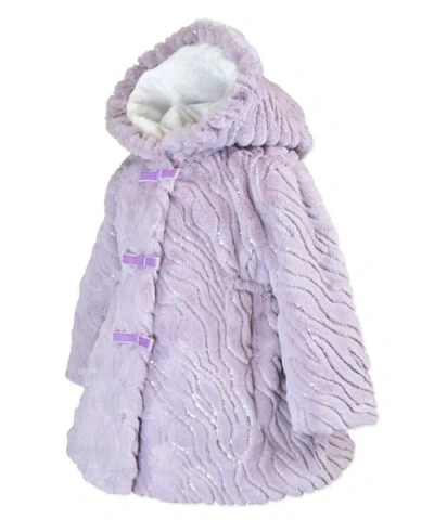 Widgeon Faux Fur Ruffle Hooded Bow Coat In Purple