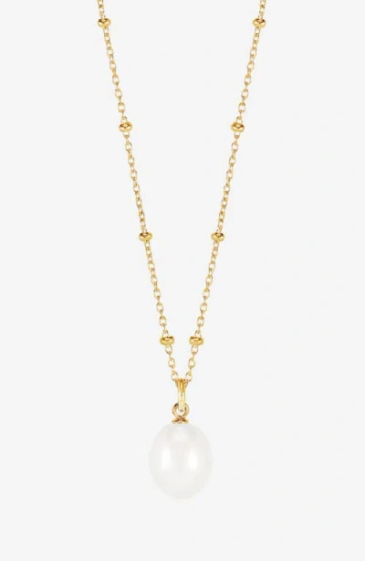 Dower & Hall Timeless Adjustable 8mm Oval White Pearl Pendant In Gold