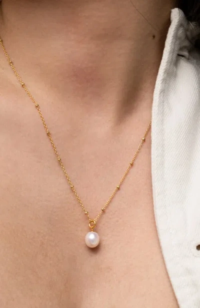 Dower & Hall Timeless Adjustable 8mm Oval White Pearl Pendant In Gold