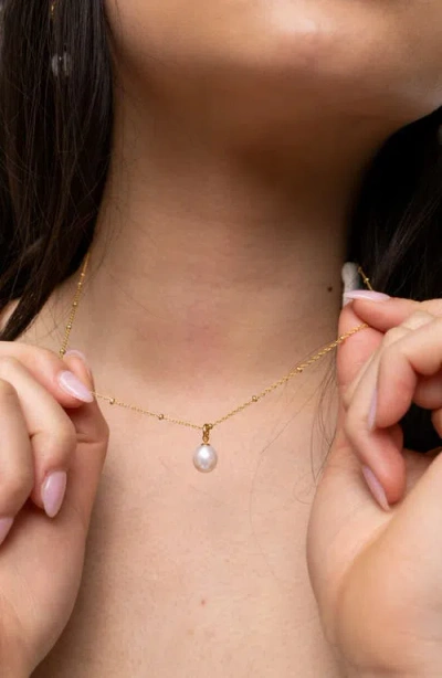 Dower & Hall Timeless Adjustable 8mm Oval White Pearl Pendant In Gold