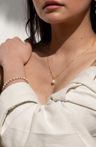 Dower & Hall Timeless Adjustable 8mm Oval White Pearl Pendant In Gold