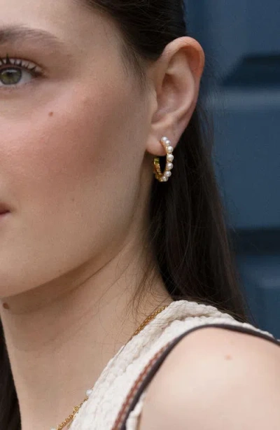 Dower & Hall Large White Timeless Pearl Hoops In Gold