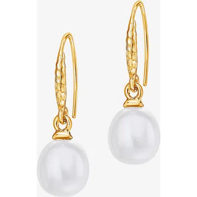 Dower & Hall 8mm Oval White Luna Pearl Drop Earrings In Gold