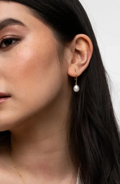 Dower & Hall 8mm Oval White Luna Pearl Drop Earrings In Gold