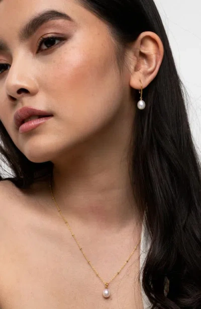 Dower & Hall 8mm Oval White Luna Pearl Drop Earrings In Gold