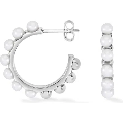 Dower & Hall Large White Timeless Pearl Hoops In Metallic