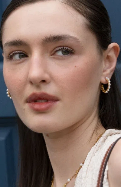 Dower & Hall Large White Timeless Pearl Hoops In Metallic