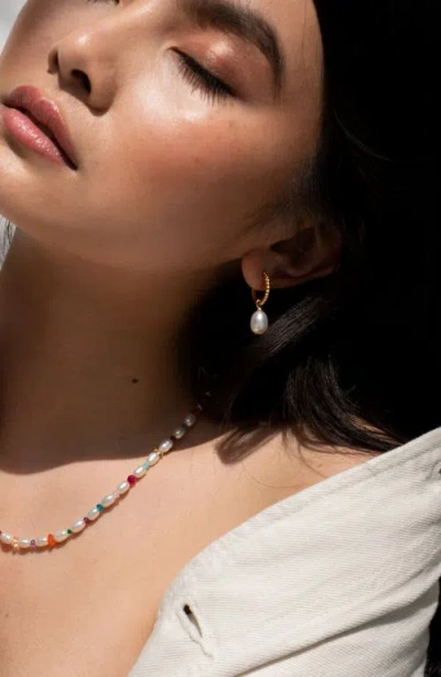 Dower & Hall Timeless Oval Pearl Charm Hoops In Gold