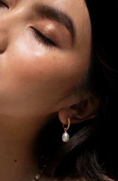 Dower & Hall Timeless Oval Pearl Charm Hoops In Gold