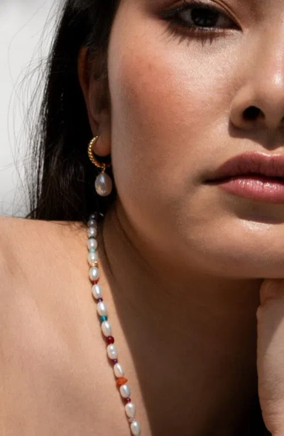 Dower & Hall Timeless Oval Pearl Charm Hoops In Gold