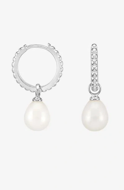 Dower & Hall Timeless Oval Pearl Charm Hoops In Metallic