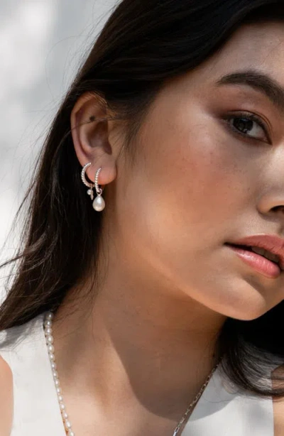 Dower & Hall Timeless Oval Pearl Charm Hoops In Metallic