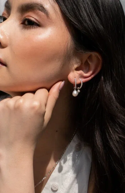 Dower & Hall Timeless Oval Pearl Charm Hoops In Metallic