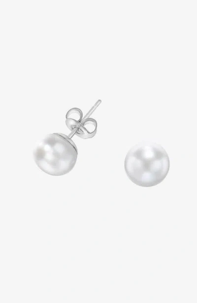 Dower & Hall White Timeless Freshwater Pearl Studs In Brown