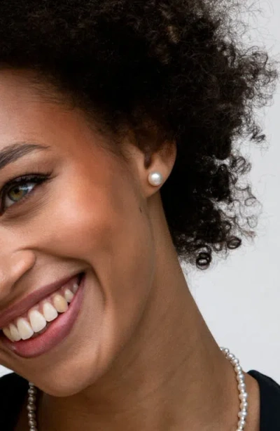 Dower & Hall White Timeless Freshwater Pearl Studs In Brown