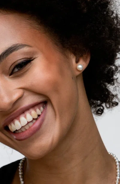 Dower & Hall White Timeless Freshwater Pearl Studs In Brown