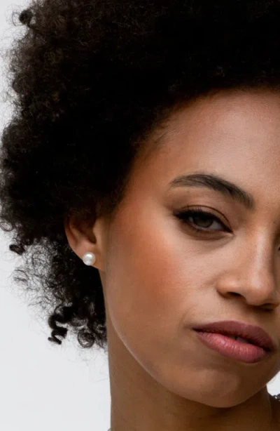 Dower & Hall White Timeless Freshwater Pearl Studs In Brown