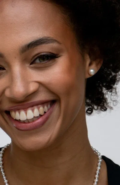 Dower & Hall White Timeless Freshwater Pearl Studs In Brown