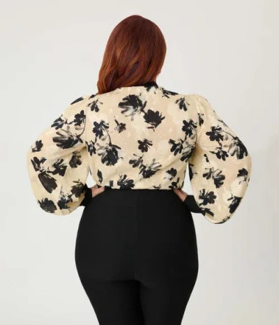 Unique Vintage Plus Size Long Sleeve Neck Tie Gwen Blouse In Burgundy