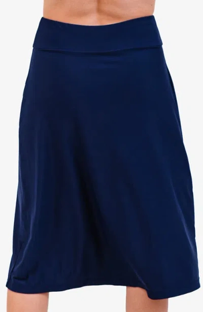 Calypsa Long Swim Skort With Capri Leggings In Blue