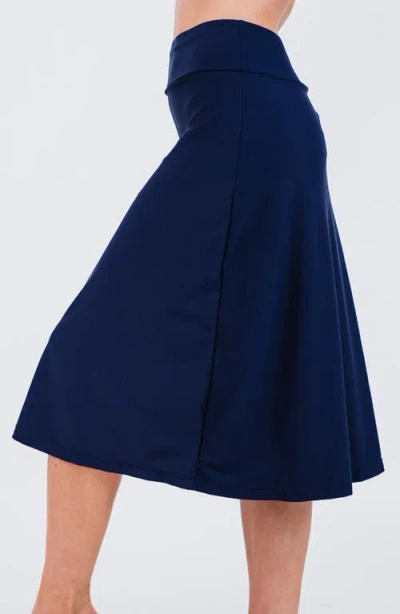 Calypsa Long Swim Skort With Capri Leggings In Blue