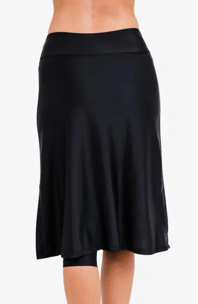 Calypsa Long Swim Skort With Capri Leggings In Black