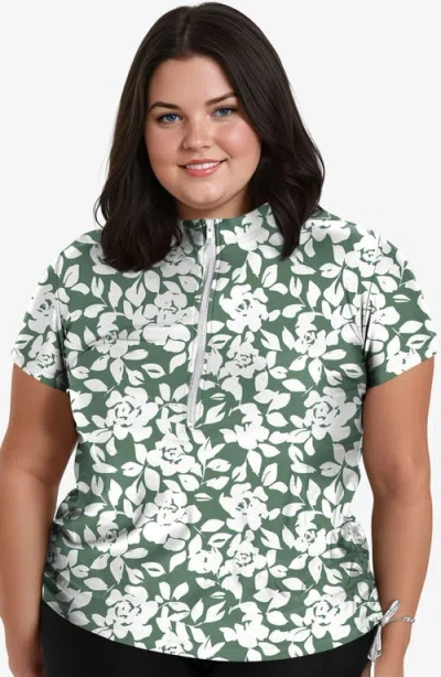 Calypsa Plus Size Half-zip Adele Swim Top In Green