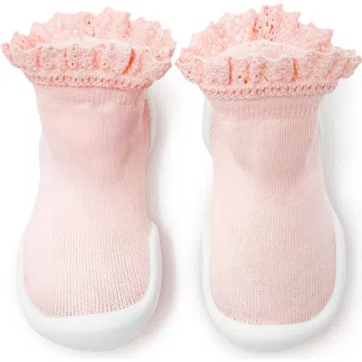 Komuello Toddler Girl Sock Shoes Lace Trim In Pink