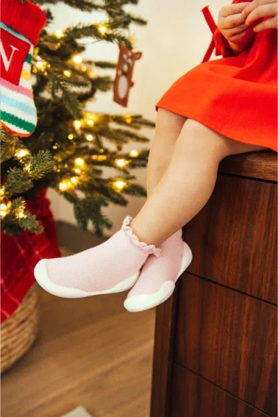 Komuello Toddler Girl Sock Shoes Lace Trim In Pink