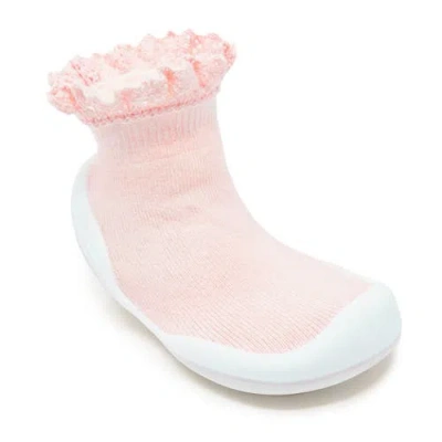 Komuello Toddler Girl Sock Shoes Lace Trim In Pink