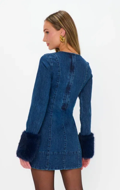 Show Me Your Mumu Rockefeller Mini Dress With Faux Fur In Blue In Multi
