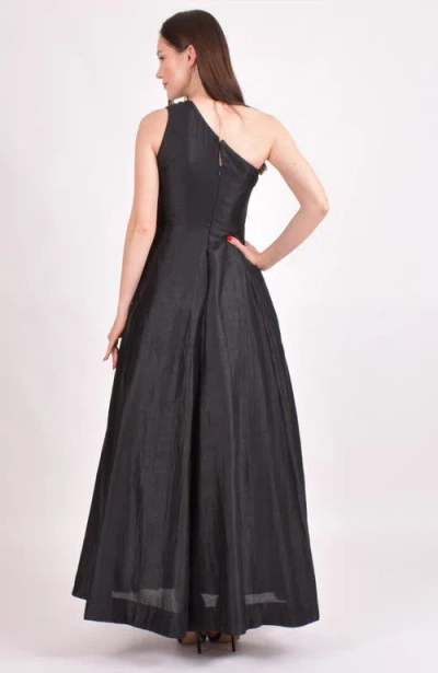 Raas Oni One Shoulder Embroidered Saree Gown In Black