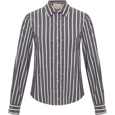 Theo The Label Echo Mix Stripe Pearly Shirt In Gray