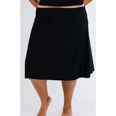 Calypsa Plus Size Long Swim Skort With Capri Leggings In Black