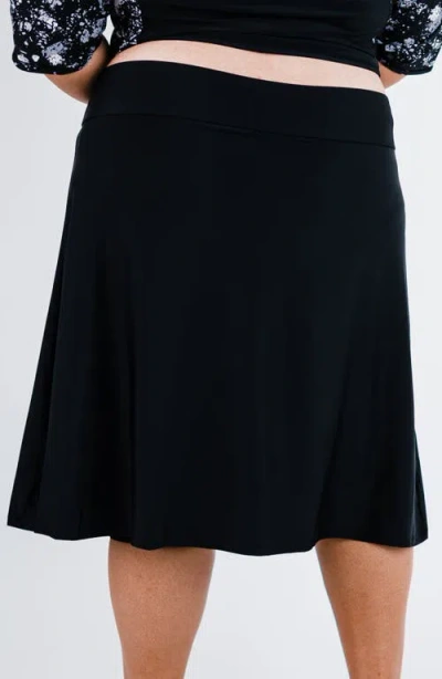 Calypsa Plus Size Long Swim Skort With Capri Leggings In Black