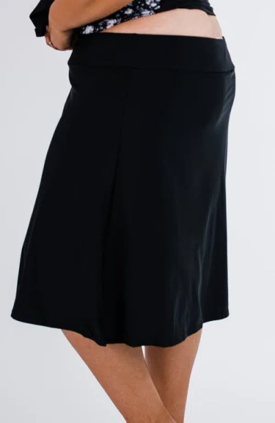 Calypsa Plus Size Long Swim Skort With Capri Leggings In Black