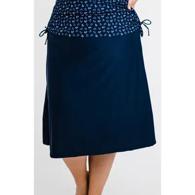 Calypsa Plus Size Long Swim Skort With Capri Leggings In Blue