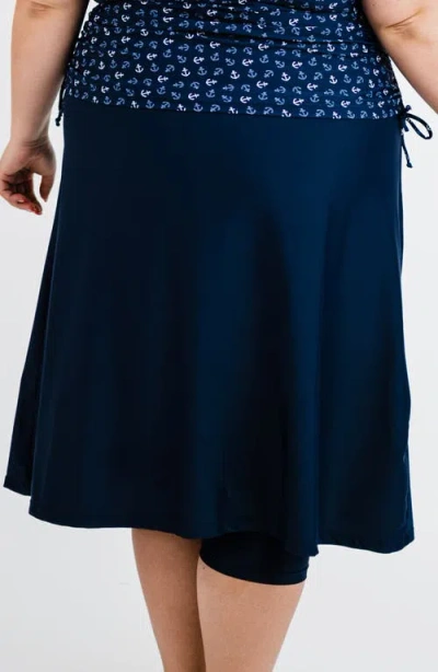 Calypsa Plus Size Long Swim Skort With Capri Leggings In Blue